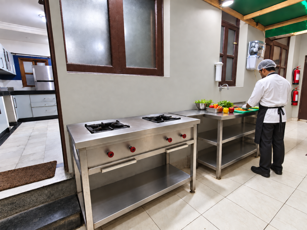 Meal preparation area at GableStay C-23 in Sector 33, Noida
