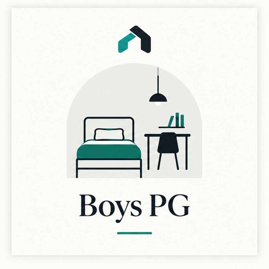 GableStay Boys PG in Noida — minimalist bed and study desk illustration.